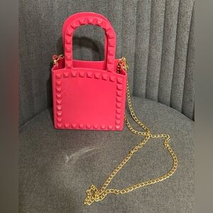 Stylish Pink Studded Handbag with Gold Chain